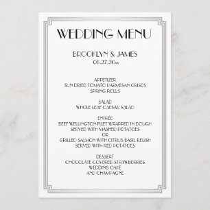 Great Gatsby Art Deco White Silver Wedding Menu