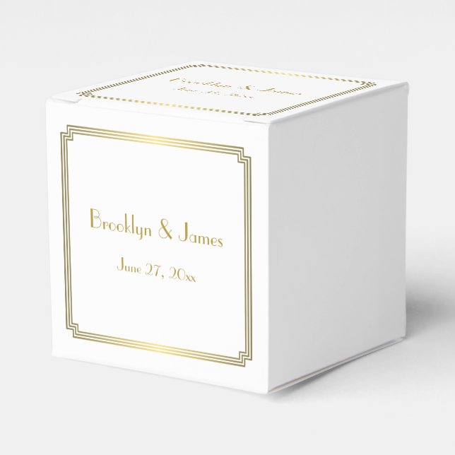 Great Gatsby Art Deco White Wedding Favour Boxes (Front Side)
