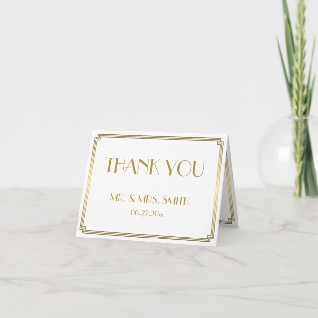 Great Gatsby Art Deco White Wedding Thank You Card (Front)