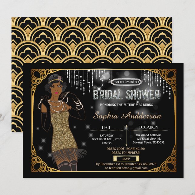 Great Gatsby bridal shower invitation African (Front/Back)