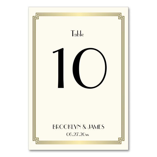 Great Gatsby Cream Gold Wedding Table Numbers (Front)