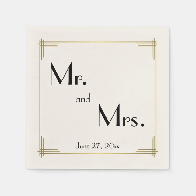 Great Gatsby Ecru Art Deco Wedding Napkins (Front)