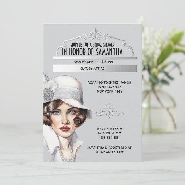 Great Gatsby elegant 1920's style bridal shower Invitation (Standing Front)