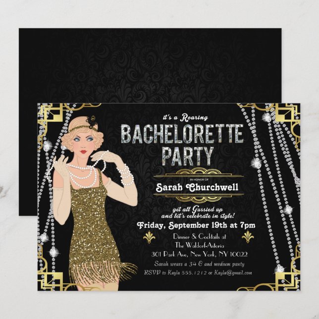 Great Gatsby Flapper Girl Bachelorette Invitation (Front/Back)