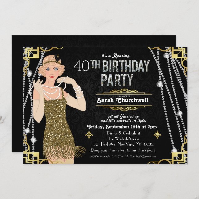Great Gatsby Flapper Girl Birthday Invitation (Front/Back)