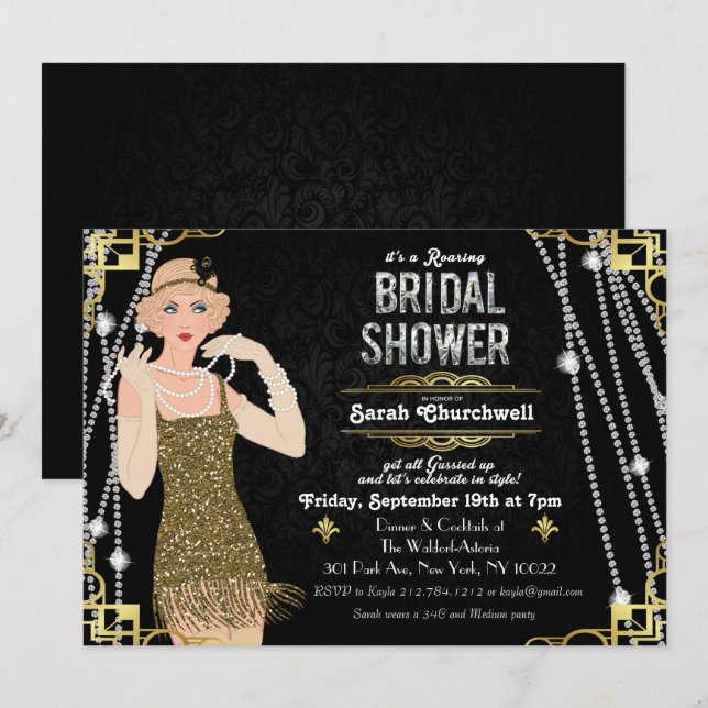 Great Gatsby Flapper Girl Bridal Shower Invitation (Front/Back)