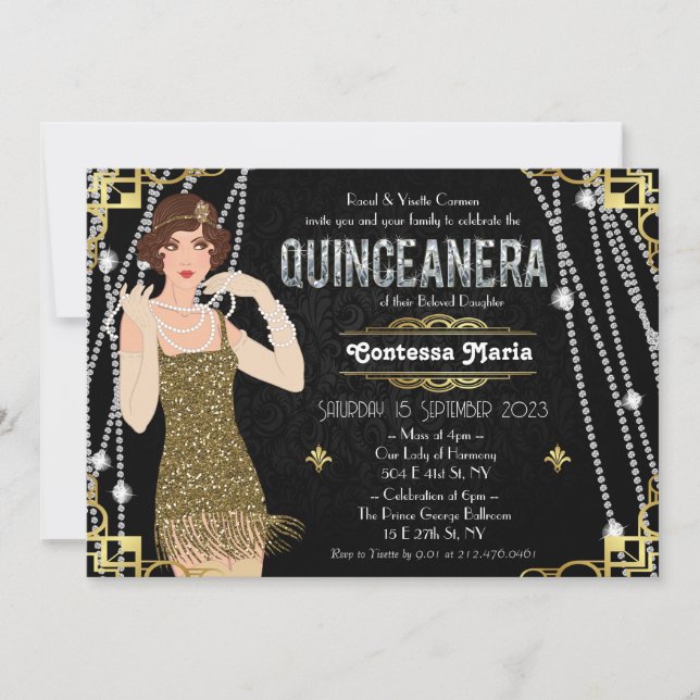 Great Gatsby Flapper Girl Quinceanera  Invitation (Front)