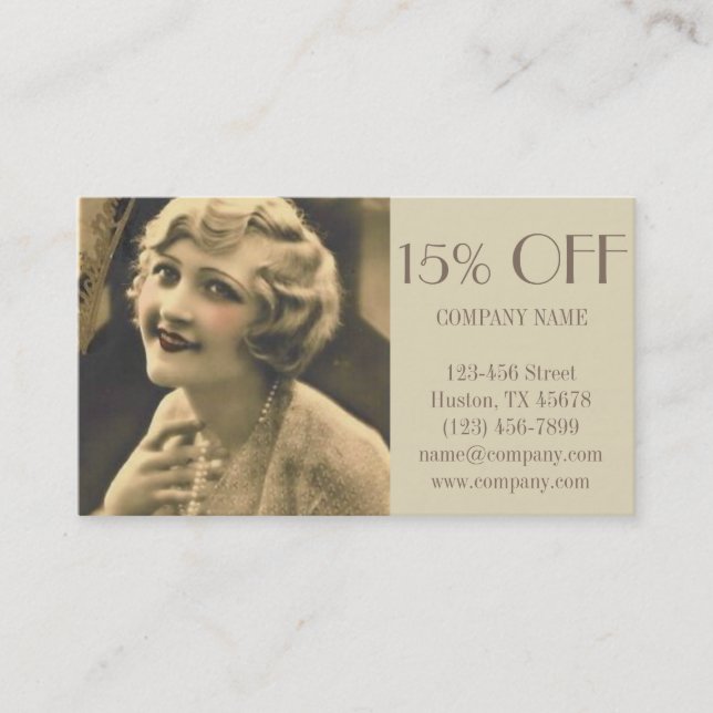 great gatsby girl makeup hair stylist photographer business card (Front)