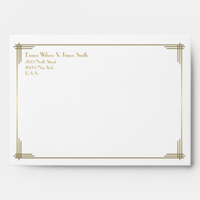 Great Gatsby Gold Art Deco Wedding Envelopes (Front)