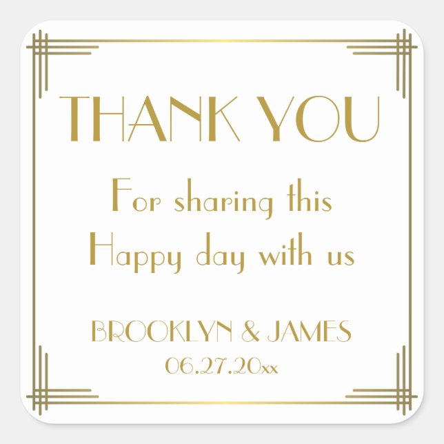 Great Gatsby Gold Art Deco Wedding Stickers (Front)