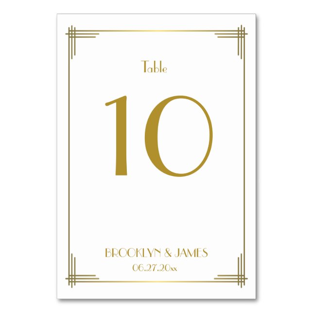 Great Gatsby Gold Art Deco Wedding Table Numbers (Front)