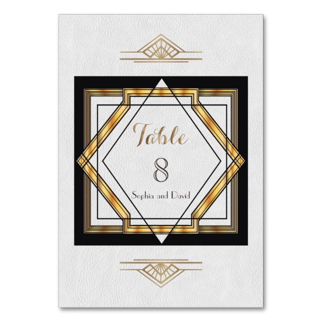 Great Gatsby Gold White Art Deco TABLE NUMBER (Front)