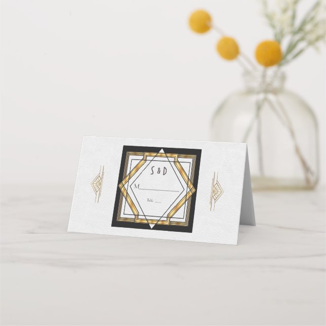 Great Gatsby Gold White Art Deco Wedding Place Card (Front)