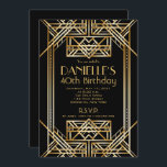 Great Gatsby Inspired Art Deco Birthday Invitation<br><div class="desc">Black and gold 1920s art deco birthday invitation. Check out our matching response and reception cards.</div>