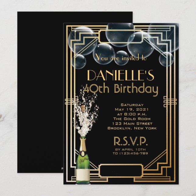Great Gatsby Inspired Art Deco Birthday Invitation (Front/Back)