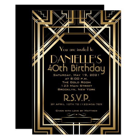 Great Gatsby Inspired Art Deco Birthday Invitation ...