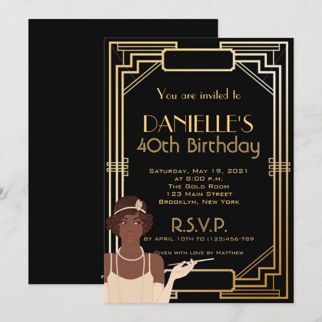 Great Gatsby Inspired Art Deco Birthday Invitation (Front/Back)