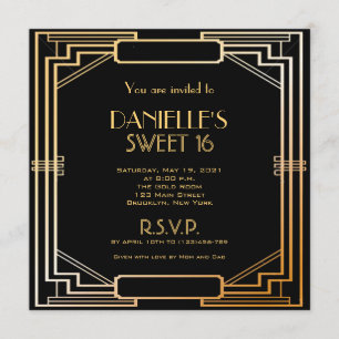 Great Gatsby Inspired Art Deco Sweet 16 Invitation