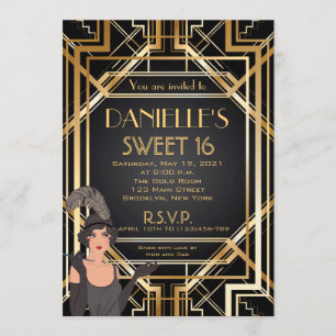 Great Gatsby Inspired Art Deco Sweet 16 Invitation