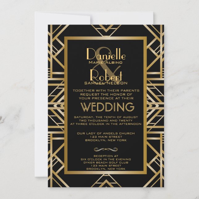 Great Gatsby Inspired Art Deco Wedding Invitation (Front)