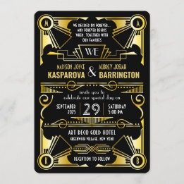 Great Gatsby Ornate Gold & Black Art Deco Wedding Invitation