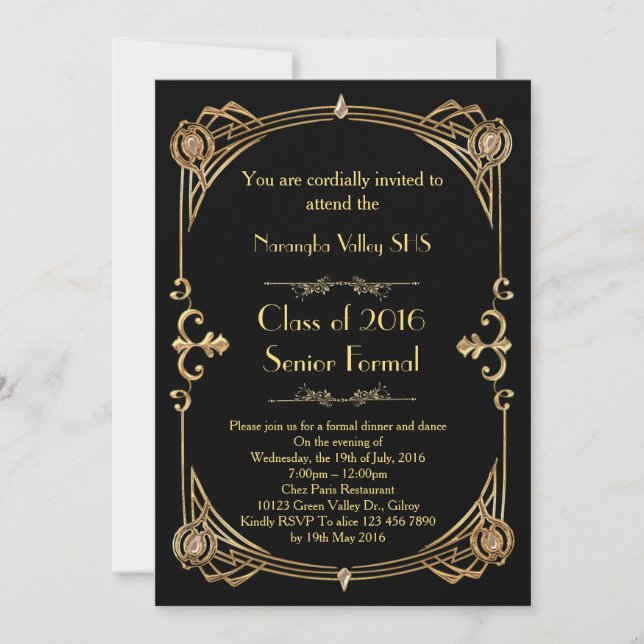 Great Gatsby Prom invitation, art deco style Invitation (Front)