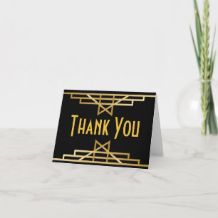 Great Gatsby Thank You Black Gold Art Deco Wedding Card