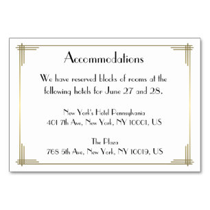 Great Gatsby White Art Deco Wedding Accommodation Table Number