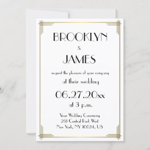 Great Gatsby White Art Deco Wedding Invitations
