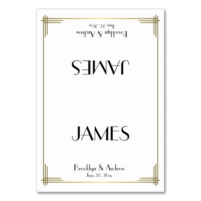 Great Gatsby White Art Deco Wedding Place Cards (Front)