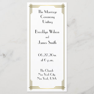 Great Gatsby White Art Deco Wedding Programs Programme