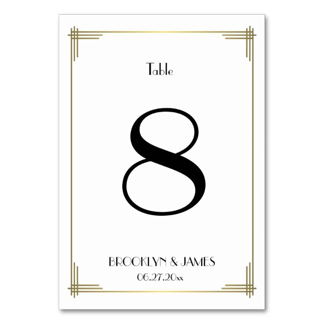 Great Gatsby White Wedding Table Numbers 8 (Front)