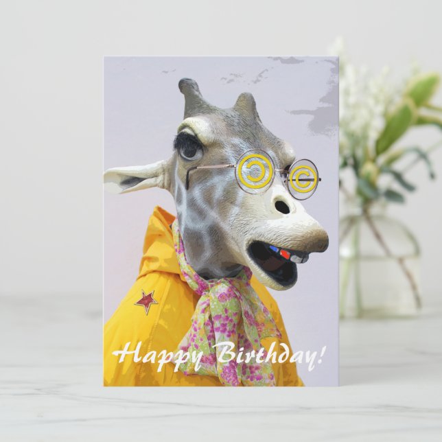 Great Giraffe Birthday Greeting Card! Holiday Card (Standing Front)
