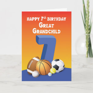Great Grandchild, Boy 7th Birthday Sports Balls Card