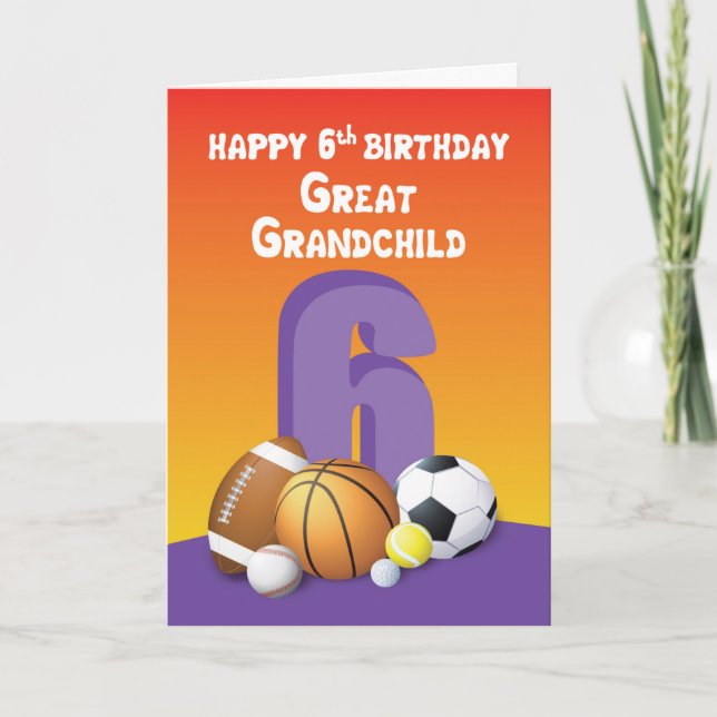 Great Grandchild, Girl 6th Birthday Sports Balls Card (Front)