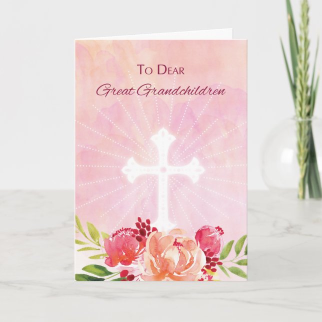 Great Grandchildren Religious Easter Blessings Holiday Card (Front)