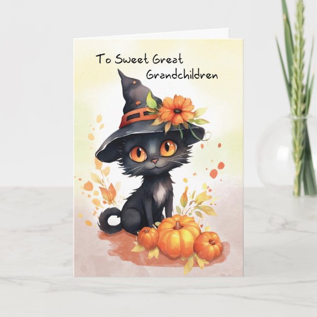 Great Grandchildren Sweet Halloween Cat Card (Front)