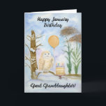 Great Granddaughte Happy January Birthday Owl Cake Card<br><div class="desc">Soft and serene, this hand-painted watercolor captures a Snowy Owl resting on a winter branch beside a layered vanilla birthday cake topped with gentle purple frosting and glowing candles. Ivy-covered trees in the background add a quiet January charm, making this a sweet and thoughtful birthday scene created especially for a...</div>