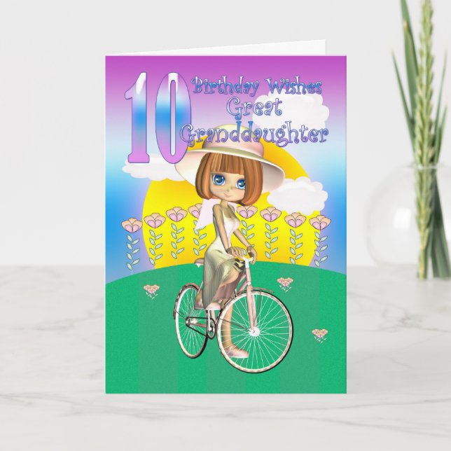 Great Granddaughter 10th Birthday Card with little (Front)