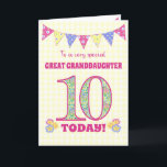 Great Granddaughter 10th Birthday Primroses Card<br><div class="desc">A pretty 10th Birthday card for your great-granddaughter, with polka dot bunting, primrose flowers and numbers filled with a primrose pattern, all on a pale yellow check gingham background. The front cover message is, 'To a very special GREAT GRANDDAUGHTER 10 TODAY!' The inside message is just a suggestion and you...</div>