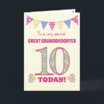 Great Granddaughter 10th Birthday Primroses Card<br><div class="desc">A pretty 10th Birthday card for your great-granddaughter, with polka dot bunting, primrose flowers and numbers filled with a primrose pattern, all on a pale yellow check gingham background. The front cover message is, 'To a very special GREAT GRANDDAUGHTER 10 TODAY!' The inside message is just a suggestion and you...</div>
