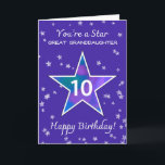 Great Granddaughter 10th Birthday Shining Star Card<br><div class="desc">Celebrate your great-granddaughter’s step into double digits with a vibrant birthday design that captures the excitement of turning 10! A bold watercolor star glows in brilliant colours, set against a dreamy periwinkle sky and accented with textured mini stars. This cheerful and modern layout is perfect for letting her know how...</div>