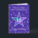 Great Granddaughter 10th Birthday Shining Star Card<br><div class="desc">Celebrate your great-granddaughter’s step into double digits with a vibrant birthday design that captures the excitement of turning 10! A bold watercolor star glows in brilliant colours, set against a dreamy periwinkle sky and accented with textured mini stars. This cheerful and modern layout is perfect for letting her know how...</div>