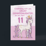 Great Granddaughter 11th Birthday Pink Unicorn Card<br><div class="desc">Celebrate your great granddaughter’s magical 11th birthday with this charming pink unicorn design. Featuring a sweet white unicorn with flowing purple and gold glitter-style mane and tail, wearing a sparkly golden crown, this card radiates whimsy and love. The elegant lettering and dreamy pastel background create a joyful and enchanting feel,...</div>
