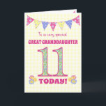 Great Granddaughter 11th Birthday Primroses Card<br><div class="desc">A pretty 11th Birthday card for your great-granddaughter, with polka dot bunting, primrose flowers and numbers filled with a primrose pattern, all on a pale yellow check gingham background. The front cover message is, 'To a very special GREAT GRANDDAUGHTER 11 TODAY!' The inside message is just a suggestion and you...</div>