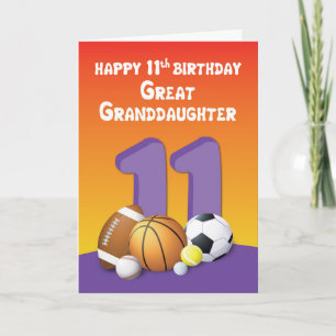 Great Granddaughter 11th Birthday Sports Balls Card