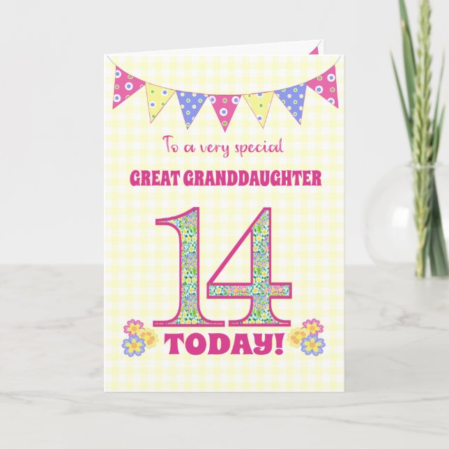 Great Granddaughter 14th Birthday Primroses Card (Front)