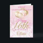 Great Granddaughter 16th Birthday Balloon Card<br><div class="desc">A gorgeous glamourous 16th birthday card for your great granddaughter. This fabulous design features blush pink and gold glitter balloons on a rose pink sparkly background.  Personalise with a name to wish someone a very happy sweet sixteenth birthday.</div>