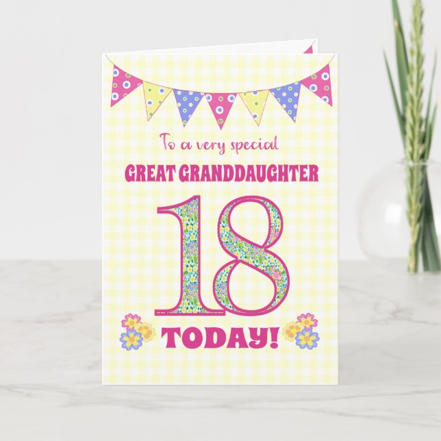 Great Granddaughter 18th Birthday Primrose Card (Front)