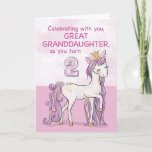 Great Granddaughter 2nd Birthday Pink Horse Card<br><div class="desc">A sweet pink pony just like your great granddaughter is prancing with the number two! Gold looking details are woven in her mane and tail. Perfect card to wish your great granddaughter her 2nd birthday!
(Digitally rendered golden looking colour)</div>